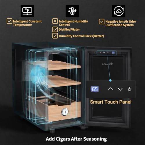 KingChii 16L Electric Cigar Humidor Cabinet with Temperature Control and Spanish Cedar Shelves H300