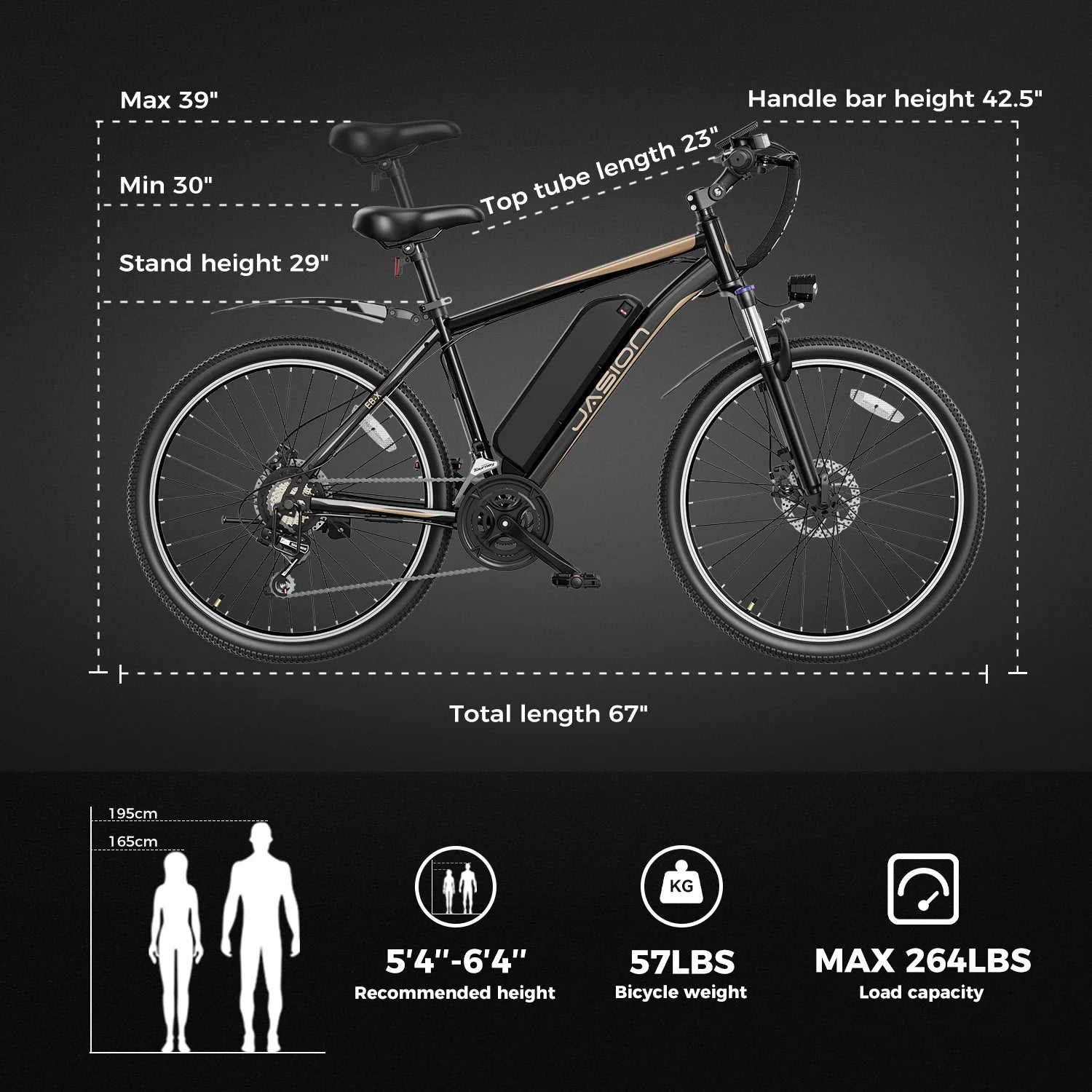 Jasion EBX 26 Electric Bike for Adults, 500W Motor, Removable Battery E693735