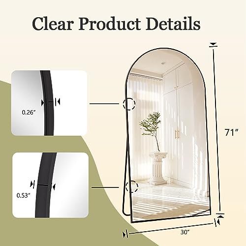 BEAUTYPEAK 65"x24" Arched Full Length Floor Mirror, Black D361