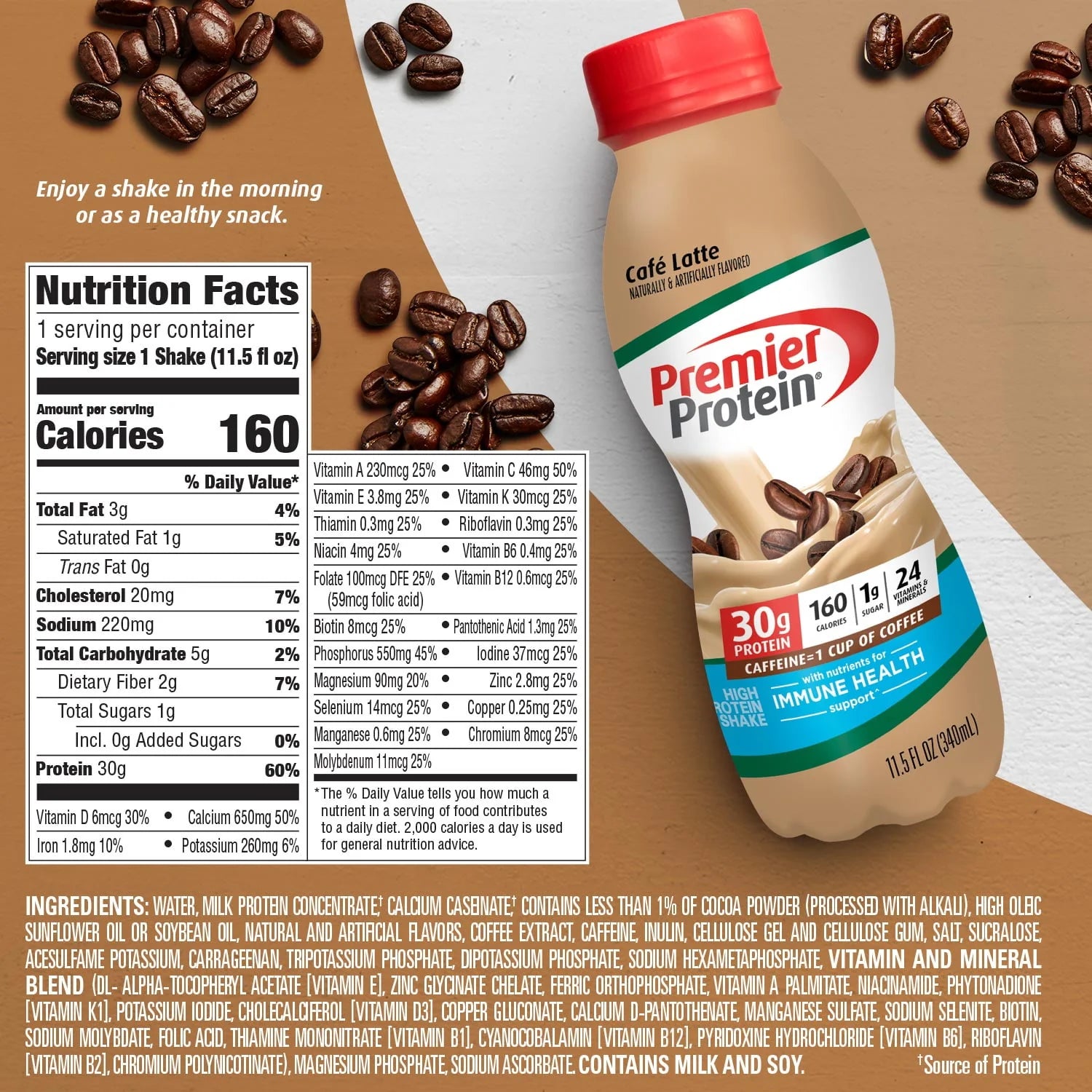Premier Protein Shake, Cafe Latte, 30g Protein, 12 Ct G840787