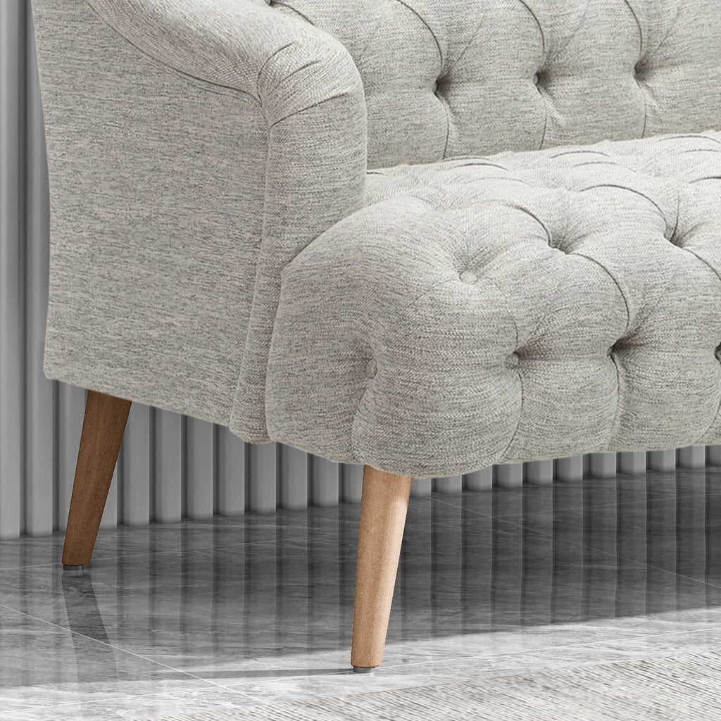 Erin Contemporary Tufted Fabric 3 Seater Sofa, Light Blue and Natural Y434545