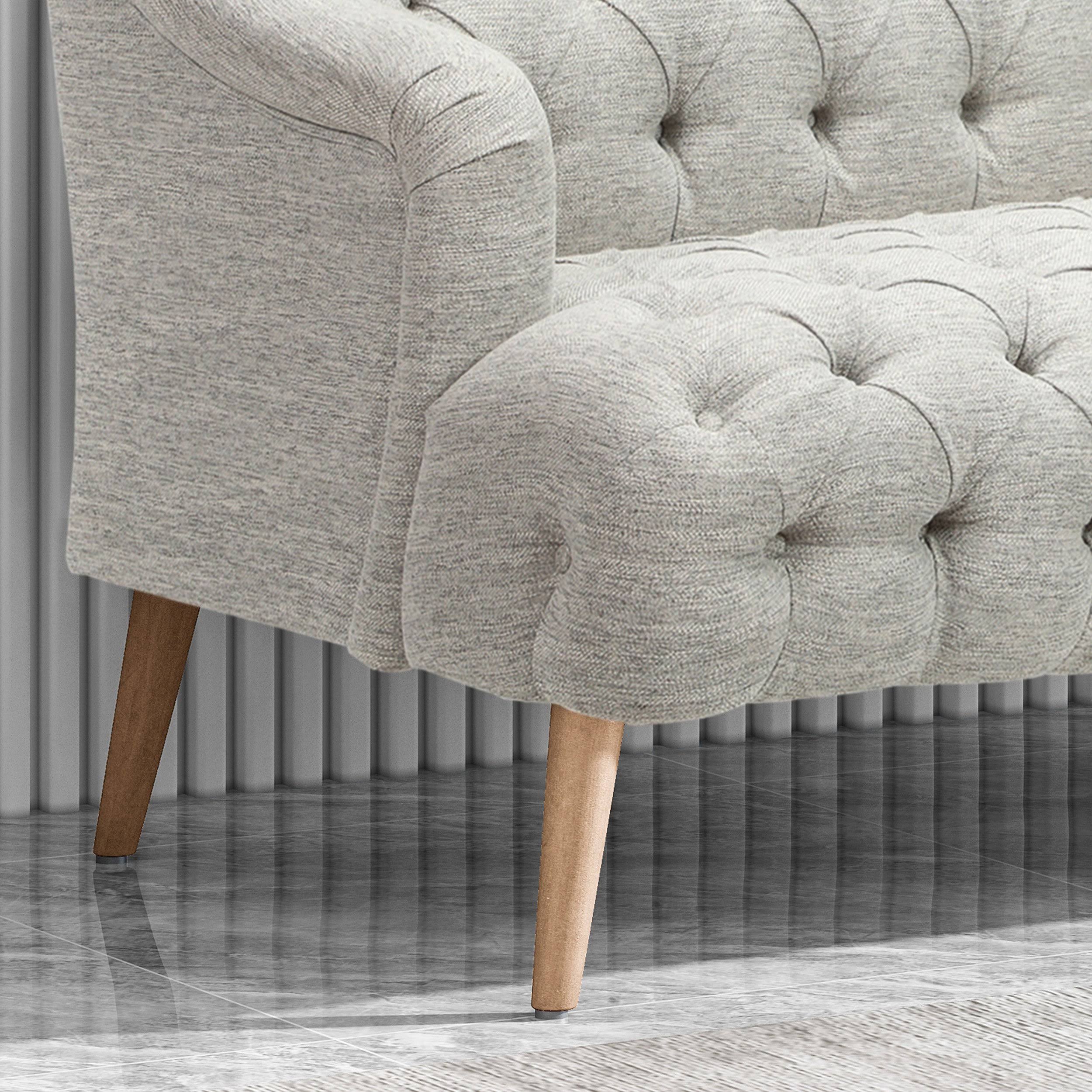 Erin Contemporary Tufted Fabric 3 Seater Sofa, Light Blue and Natural Y434545