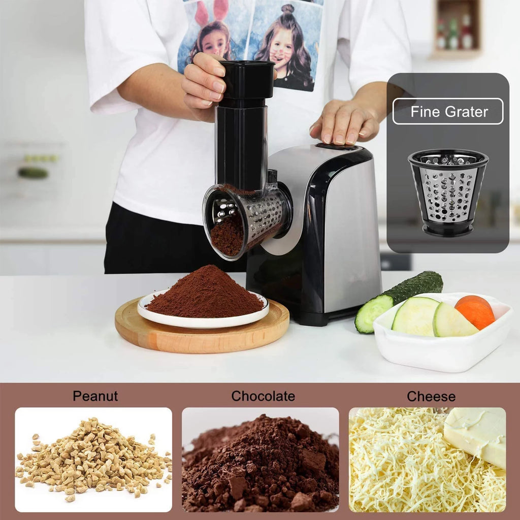 Qhomic Electric Cheese Grater 5-in-1 Vegetable Slicer with One-Touch Control, 150W Y199