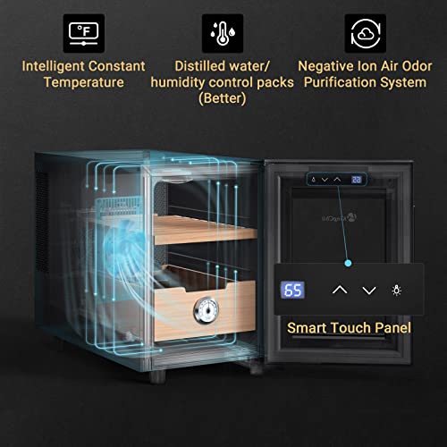 KingChii 16L Electric Cigar Humidor Cabinet with Temperature Control and Spanish Cedar Shelves H300