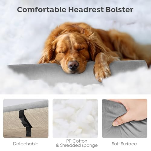 Veehoo Large Elevated Dog Bed, Outdoor Raised Cot with Removable Headrest, Breathable Washable Mesh R9070