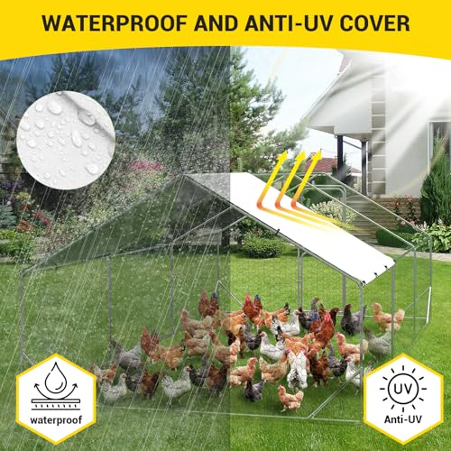 Large Metal Chicken Coop Walk-in Poultry Cage with Waterproof Cover, Double Lockable Doors X5588