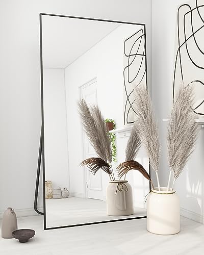Koonmi Large Full Length Mirror with Stand, Aluminum Alloy Frame, Black G7504