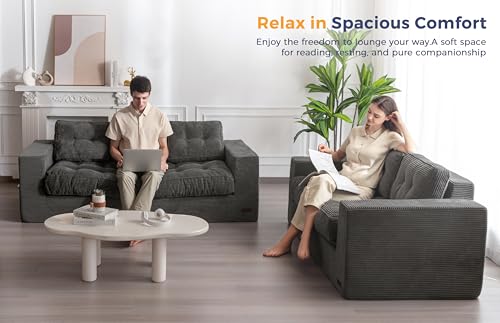 MAXYOYO 3 Seater Boneless Floor Sofa with Tufted Cushion, Beige A96326