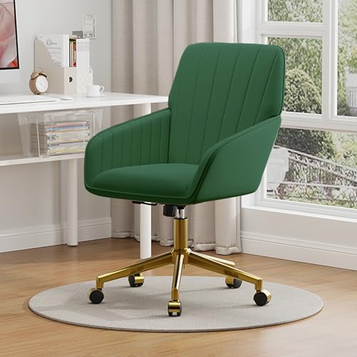 Velvet Home Office Chair with Gold Base, Swivel Desk Chair with Wheels (Cream) Z435471