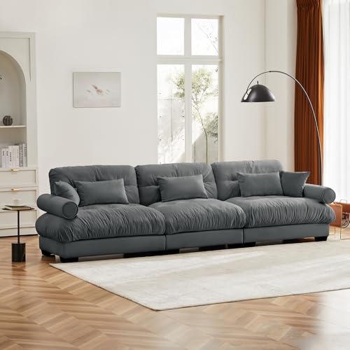 130" Modular Sectional Sofa with Movable Ottoman, Velvet Upholstered, Green Y4976