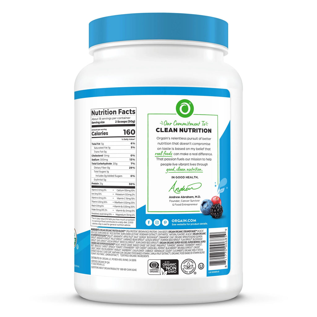 Orgain Organic Plant Based Protein + Superfoods Powder, Vanilla Bean, 2.02 lb P4374