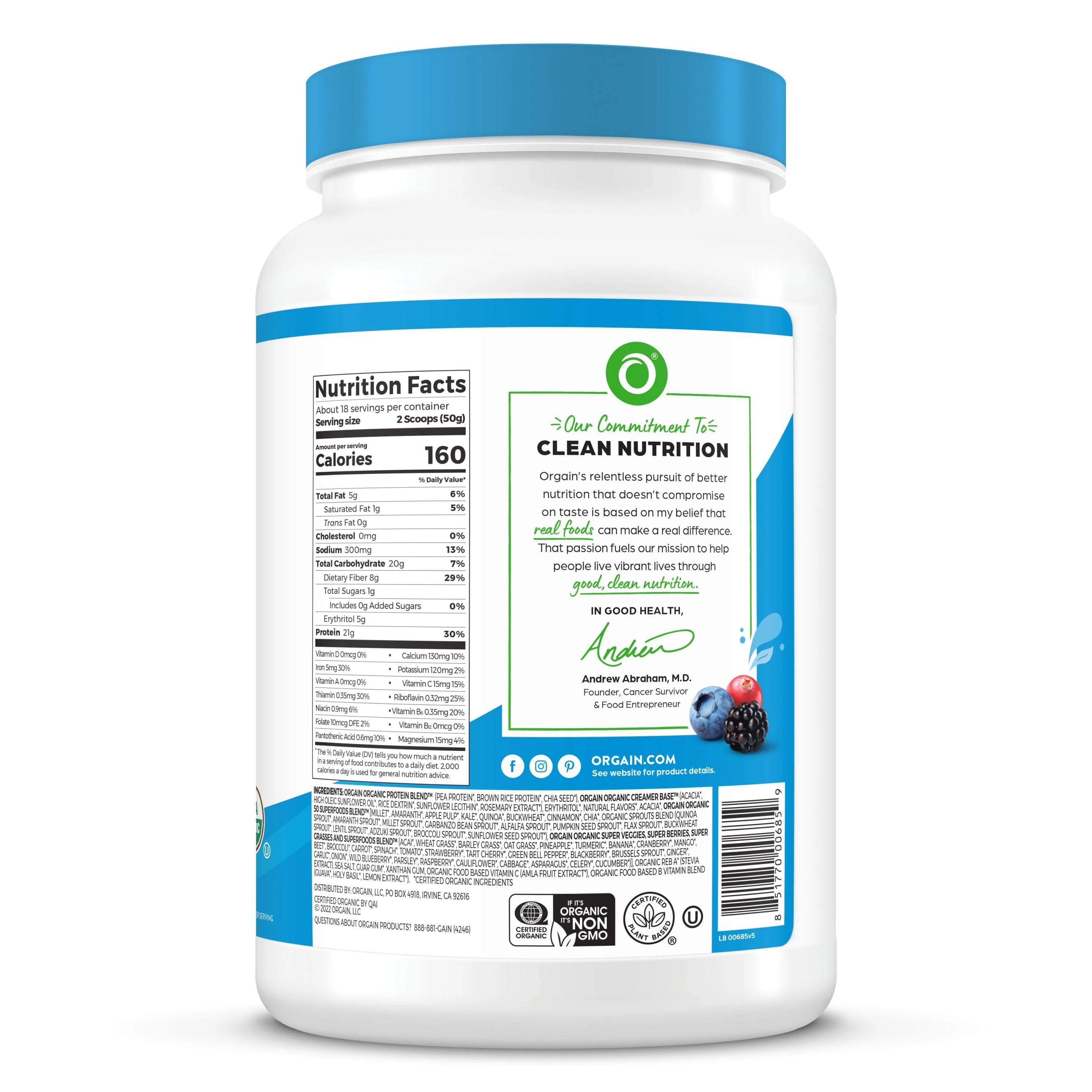 Orgain Organic Plant Based Protein + Superfoods Powder, Vanilla Bean, 2.02 lb P4374