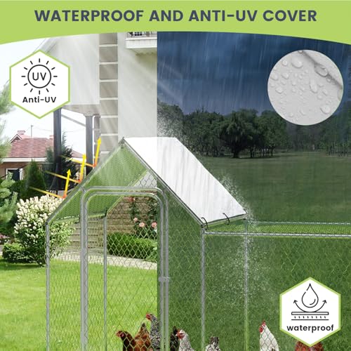 Large Metal Chicken Coop with Waterproof Cover, Walk-in Pen for Yard and Farm X107761