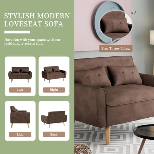 Vongrasig 47" Modern Loveseat Sofa, Mid Century Linen Fabric, Dark Gray O910