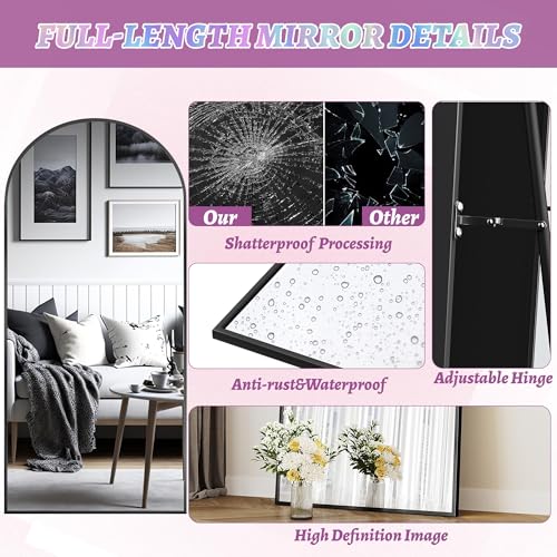 Arched Full Length Floor Mirror 76"x34" Black Freestanding I957