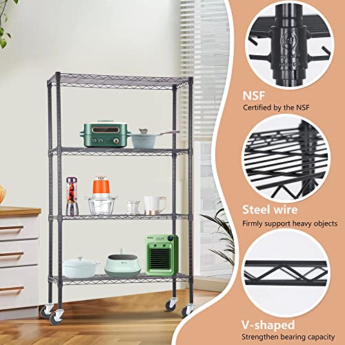 4 Tier NSF Wire Shelving Unit Heavy Duty Steel Storage Rack, Black X19089
