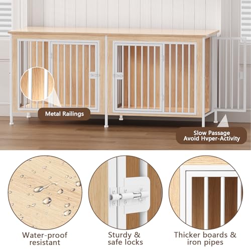 EasyCom XL Wooden Dog Crate Furniture for Medium and Large Breeds, 2 Doors A673