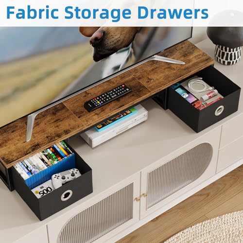 TV Riser with Fabric Drawers for 32-60 inch TV, Rustic Brown G130187