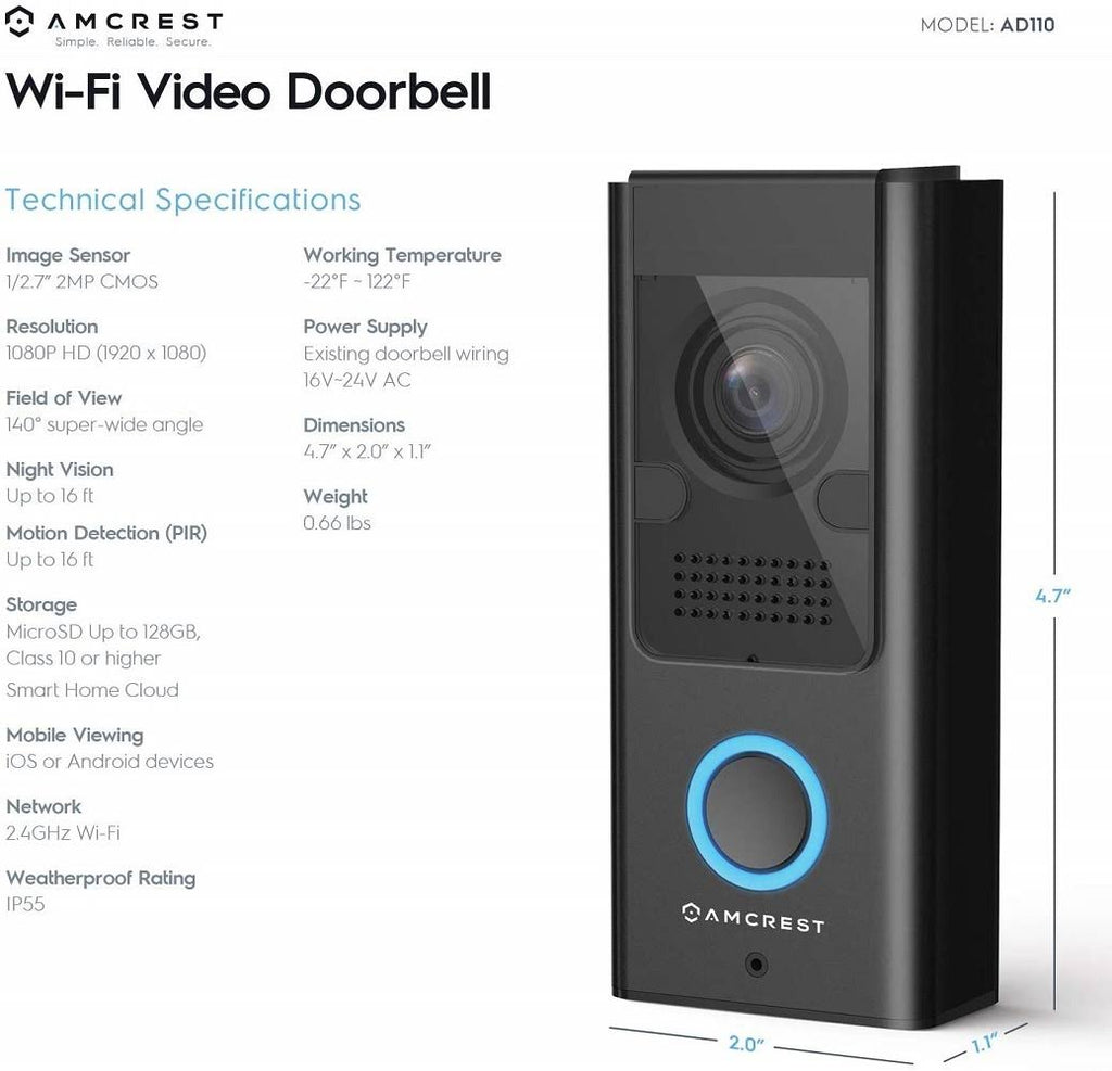 Amcrest AD110 SmartHome Video Doorbell Camera K26173