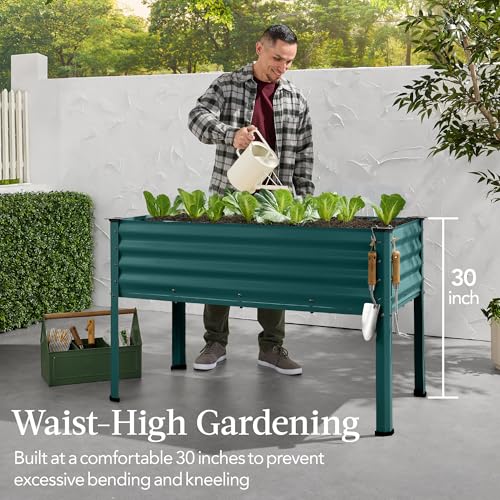 Best Choice Products 48x24x30in Galvanized Raised Garden Bed, Metal Elevated Planter Box, Dark Green S888804