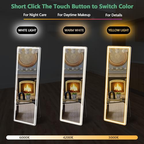 Arched Full Length Mirror with LED Lights, 60"x16" Floor Mirror with Stand T719302