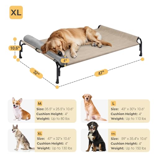 Veehoo Large Elevated Dog Bed, Outdoor Raised Cot with Removable Headrest, Breathable Washable Mesh R9070