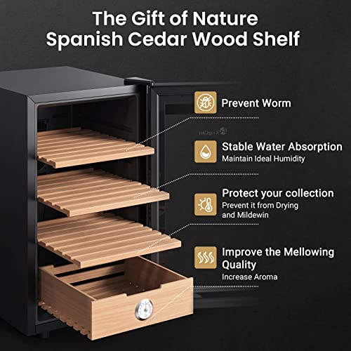 KingChii 16L Electric Cigar Humidor Cabinet with Temperature Control and Spanish Cedar Shelves H300