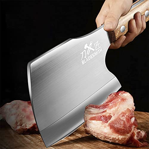 BLADESMITH Meat Cleaver Bone Chopper Knife, 6.3'' Stainless Steel Blade with Pear Wood Handle Q434