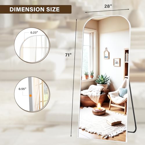 Full Length Mirror 56x21 Inch Arched Floor Standing Wall Mountable Black J48657