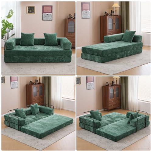Corduroy Floor Sofa Bed with Backrest, Armrest and 2 Pillows, Dark Gray L776530