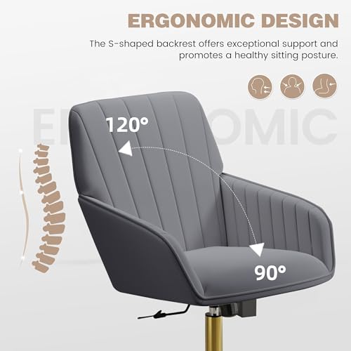 Velvet Home Office Chair with Gold Base, Swivel Desk Chair with Wheels (Cream) Z435471
