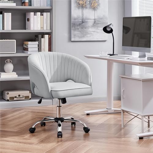 Yaheetech Velvet Vanity Chair with Wheels for Bedroom Cream U9976