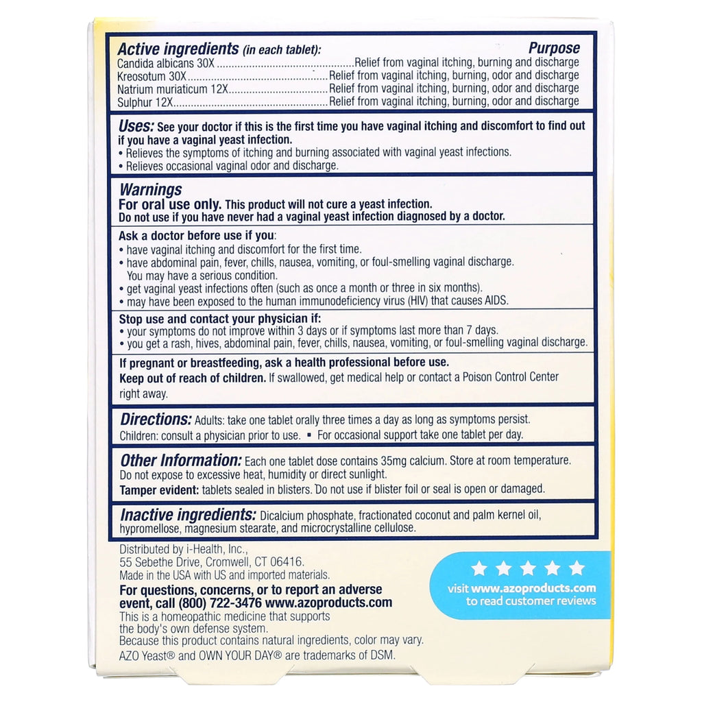 Azo Yeast Plus Dual Relief Tablets, 60 Ct M91093