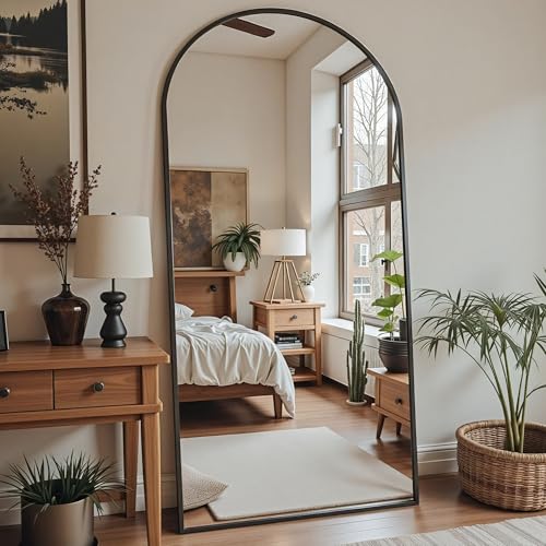 Floor Mirror, 78"x38" Oversized Full Length Mirror with Stand,Arched Full Body Mirror Standing Hanging Leaning Against Wall, Aluminum Frame Giant Mirrors for Bedroom Cloakroom, Black
