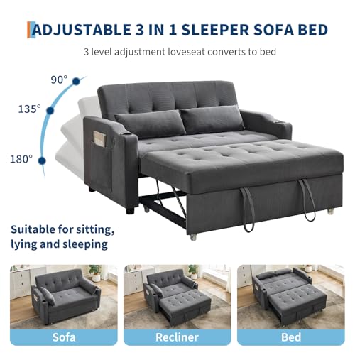 GarveeHome 3 in 1 Convertible Sleeper Sofa Bed with Pull-Out Bed, Corduroy, Adjustable Backrest U28127