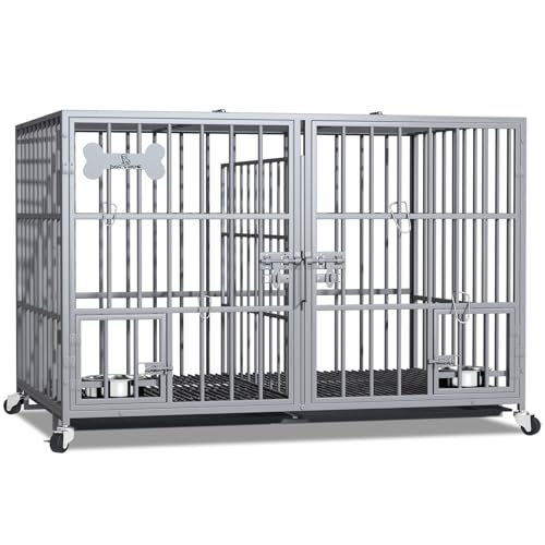 aboxoo 42/48 inch Heavy Duty Metal Dog Crate for Large Dogs with Wheels and Tray M5685