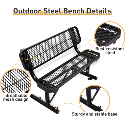 Heavy Duty Outdoor Metal Park Bench with Backrest for Garden Patio Yard K713