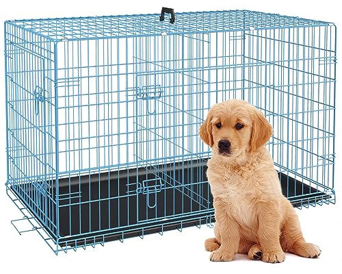 BestPet 42 Inch Folding Metal Wire Dog Crate with Double-Door and Removable Tray O49217
