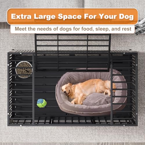 Heavy Duty Dog Crate with Wheels for Large Dogs, Folding Metal Cage with Removable Tray R395