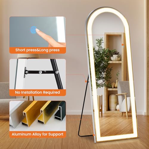 Arched Full Length Mirror with LED Lights, 60"x16" Floor Mirror with Stand T719302