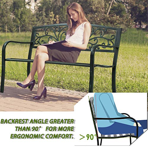 Outdoor Metal Garden Bench with Steel Frame J546097
