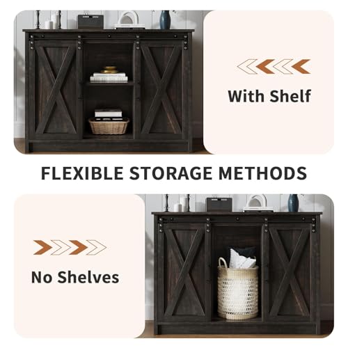 4 EVER WINNER Coffee Bar Cabinet with Sliding Barn Doors, 42" Sideboard Buffet, Espresso O37010