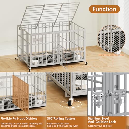 aboxoo 42/48 inch Heavy Duty Metal Dog Crate for Large Dogs with Wheels and Tray M5685