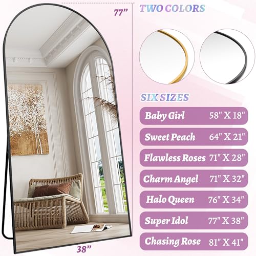 Arched Full Length Floor Mirror 76"x34" Black Freestanding I957
