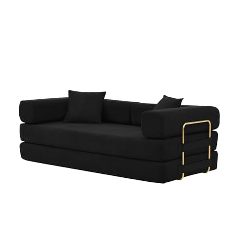 4-in-1 Folding Convertible Sofa Bed, 78 Inch Corduroy Loveseat Sleeper, Beige Y504328