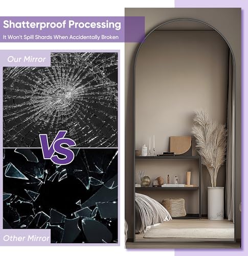 Arched Full Length Floor Mirror 76"x34" Black Freestanding I957
