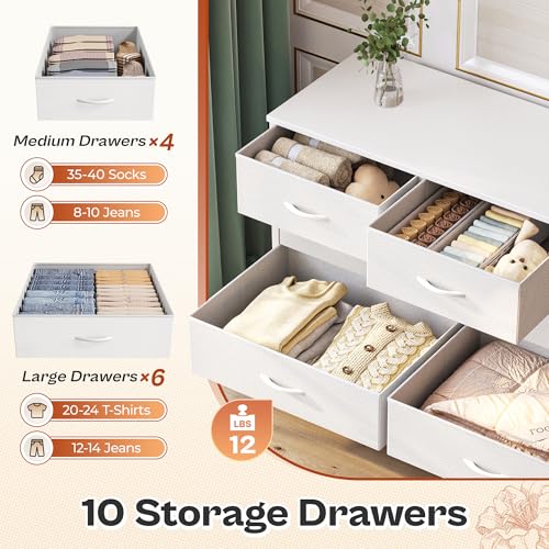 Huuger 63 Inch Dresser with 10 Fabric Drawers, Rustic Brown M836