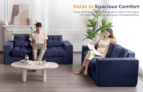 MAXYOYO 3 Seater Boneless Floor Sofa with Tufted Cushion, Beige A96326