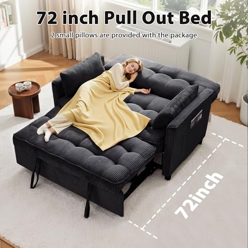 Corduroy Sleeper Sofa Bed with USB Port and Side Pockets, Beige I998