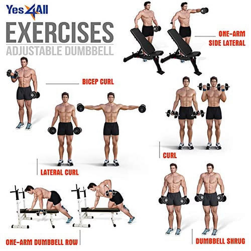 Yes4All 60 lbs Adjustable Dumbbell Set, Cast Iron Pair G3731